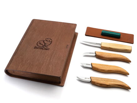 Sada rezbárskych nožov BeaverCraft S07 Book Basic Set 4 nože darčekové balenie