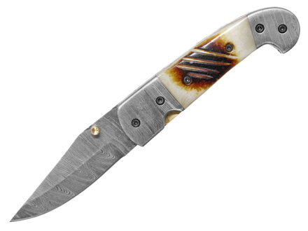 Zatvárací nôž Damast Burnt Bone