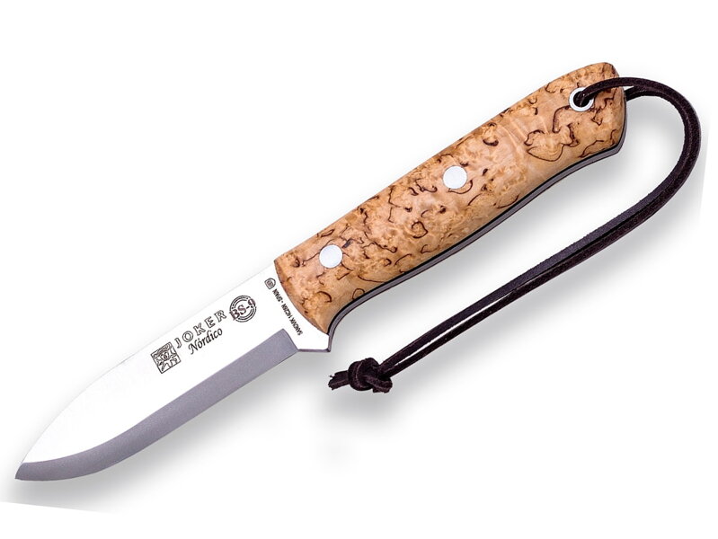 Nôž Joker BS9 Nórdico CL115-P Curly Birch, Sandvik 14C28N + kresadlo